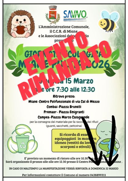 EVENTO ANNULLATO GIORNATA ECOLOGICA - MIANE PULITA 2026