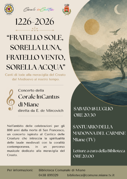 “FRATELLO SOLE, SORELLA LUNA, FRATELLO VENTO, SORELLA ACQUA”: concerto della Corale InCantus