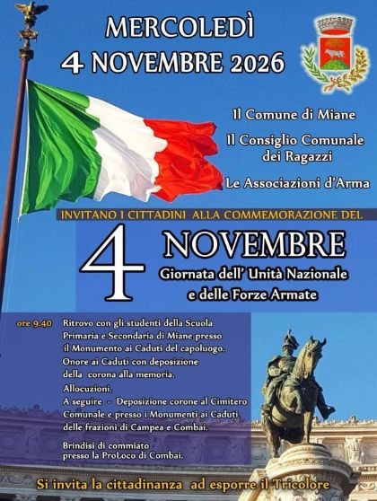 4 NOVEMBRE - GIORNATA DELL'UNITA' NAZIONALE E DELLE FORZE ARMATE